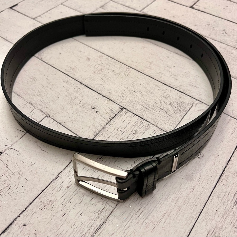 NWT Calvin Klein Mens Black Textured Leather Belt Size 44 XL